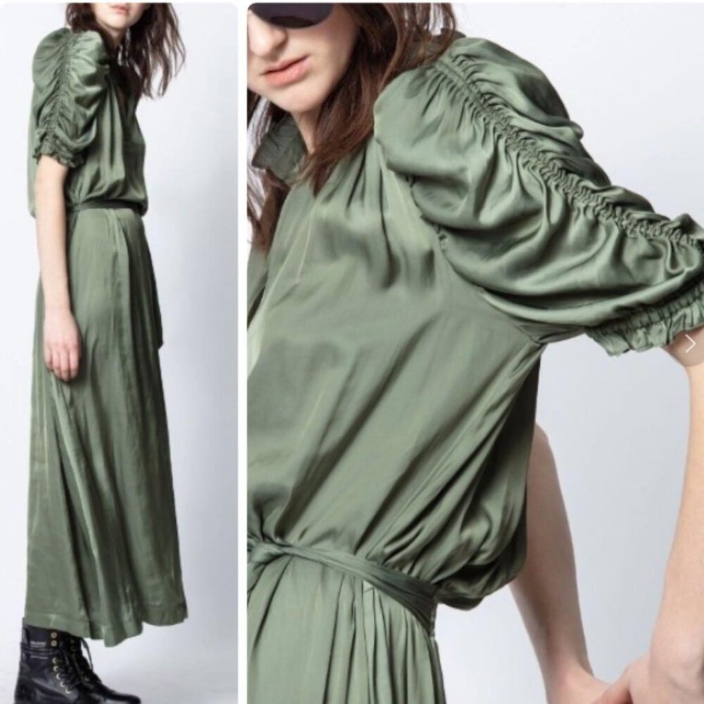 Zadig & Voltaire Ray Satin Maxi Dress Sage Green - Parisian Glamour Size M